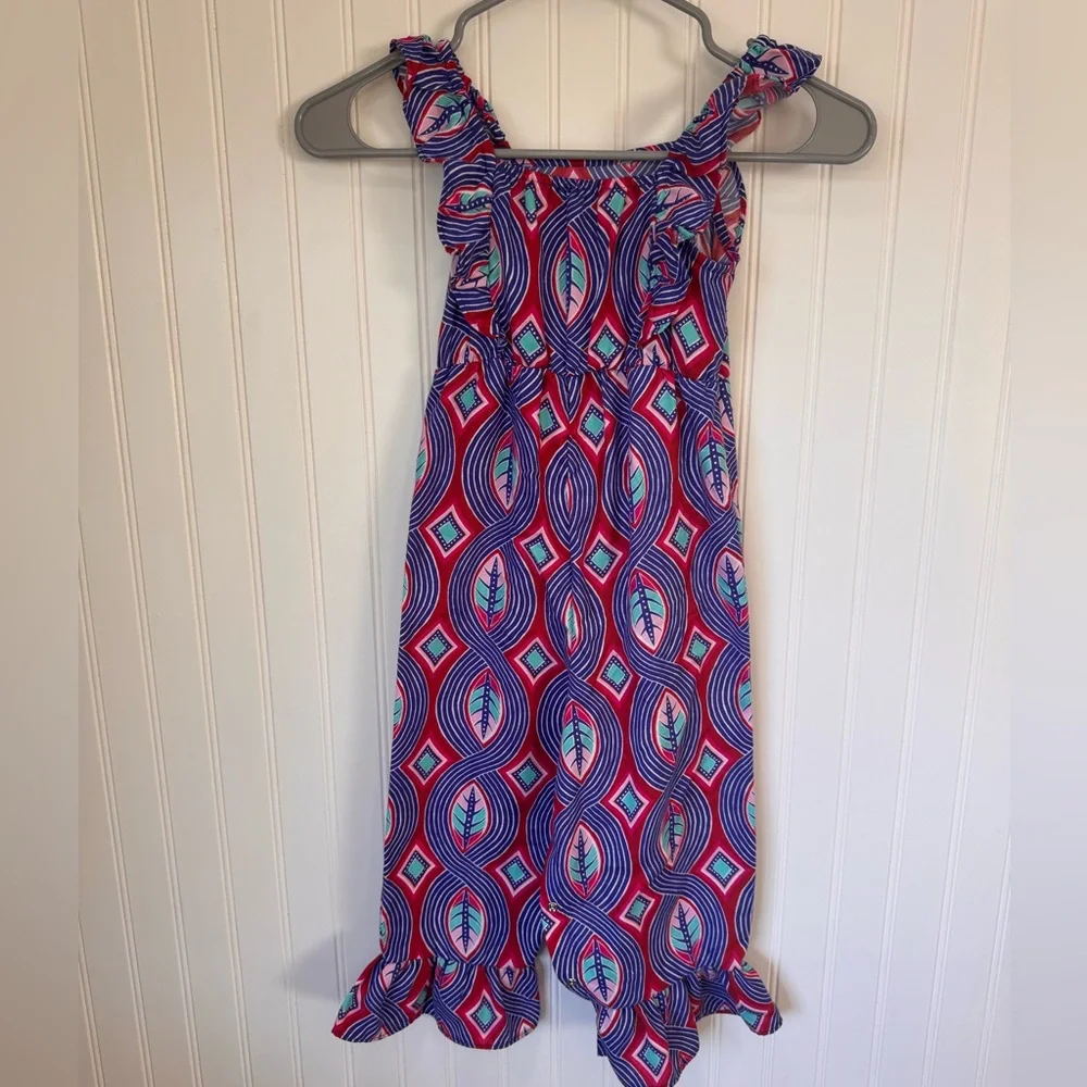 Genuine Kids by OshKosh Girls Ruffle Tank Snap Jumpsuit Blue Pink Design Size 3T
